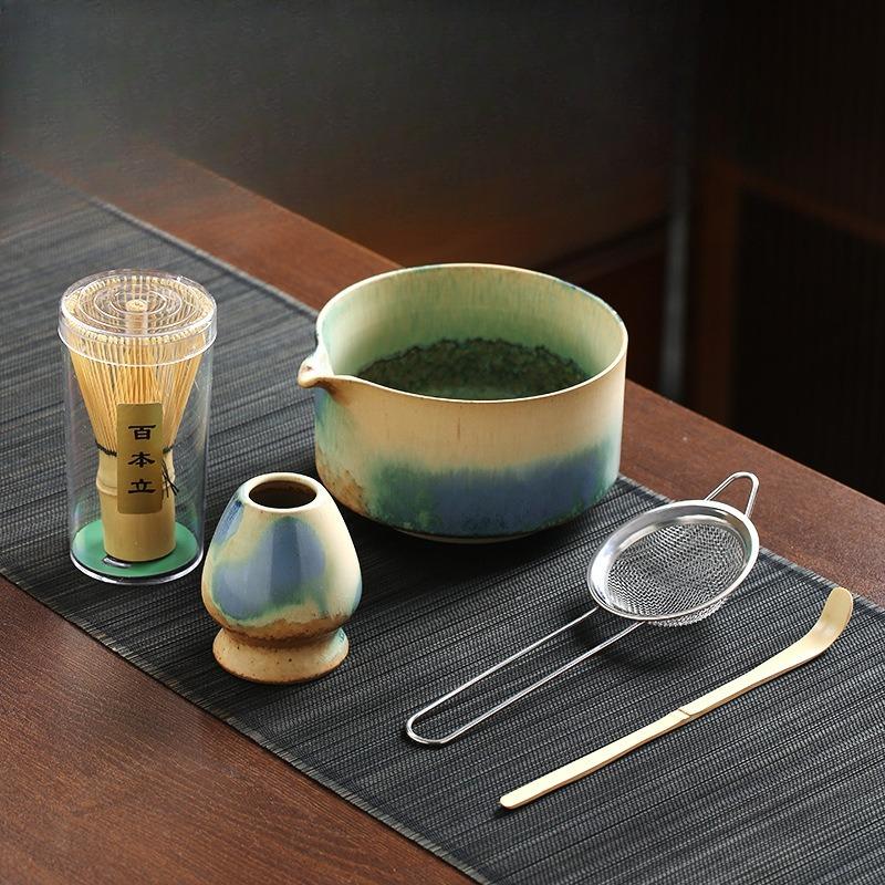 4/5PCS Japanese Matcha Blender Set Ceramic Chawan Bowl Bamboo Whisk and Tea Scoop Matcha Tools Kit for Tea Lovers