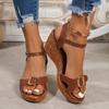Fashion Retro Buckle Decor Wedges Sandals Women Plus Size Ankle Strap Thick Sole Non Slip Casual Shoes Summer Chunky Platform Sandalias