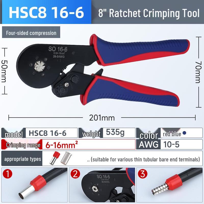 Electrician's Quad-Sided Crimping Pliers for Cold Press Copper and Wire Lugs, Terminals.