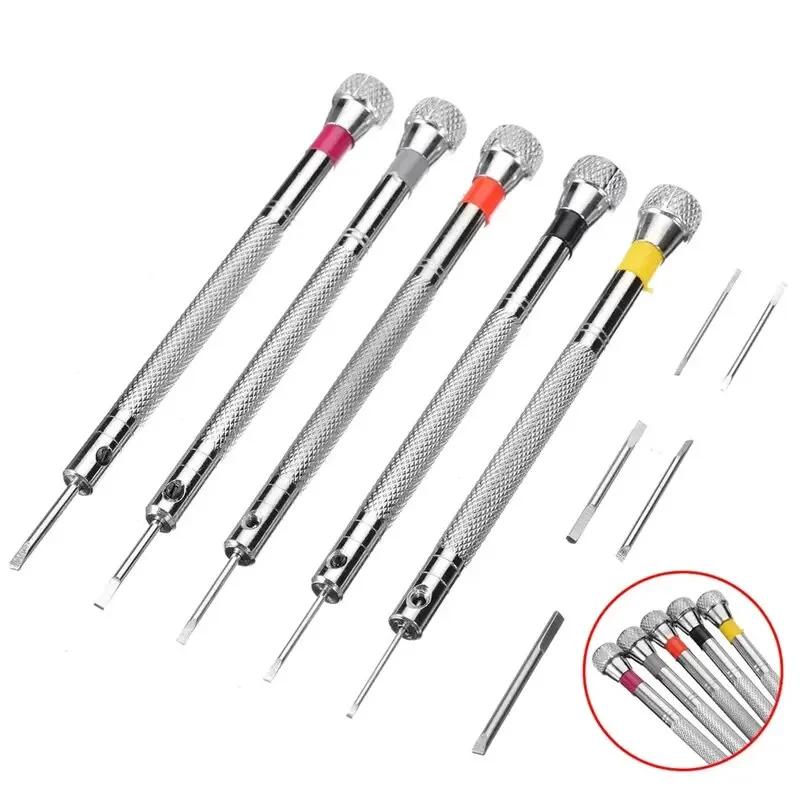 5pcs/set Steel Precision Screwdriver Phone Watch Slotted Flat Blade Repair Tools Portable Watch Tools Kit for Band Removal