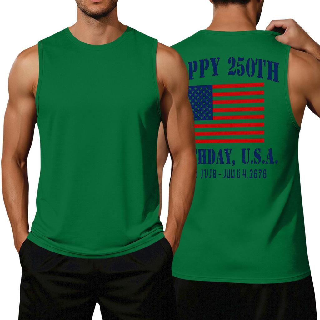 Men's Loose Fit Sleeveless Casual Tank Top with Flag Print Comfortable Athletic Muscle Shirt for Summer Outdoor Activities