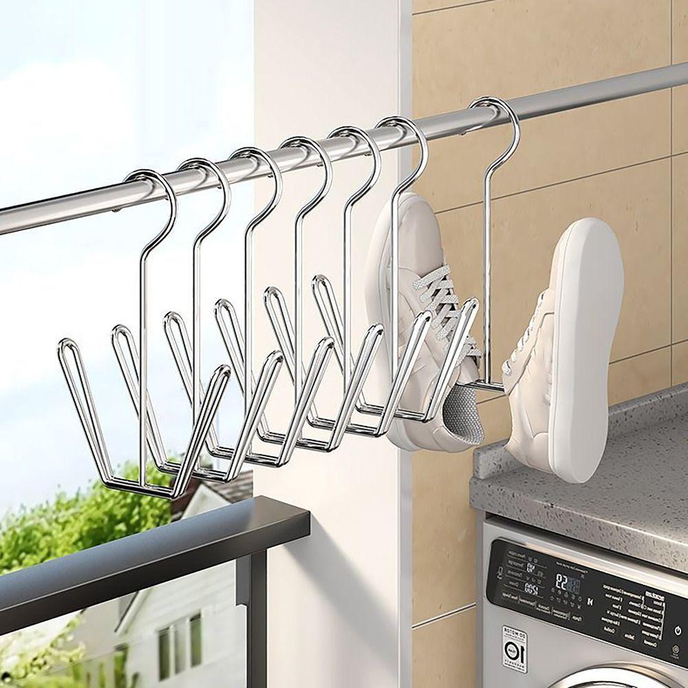 2pcs Multifunctional Stainless Steel Shoe Hanger Non-slip Thickened Shoes Holder Drying Shoe Tool Shoe Drying Rack for Balcony