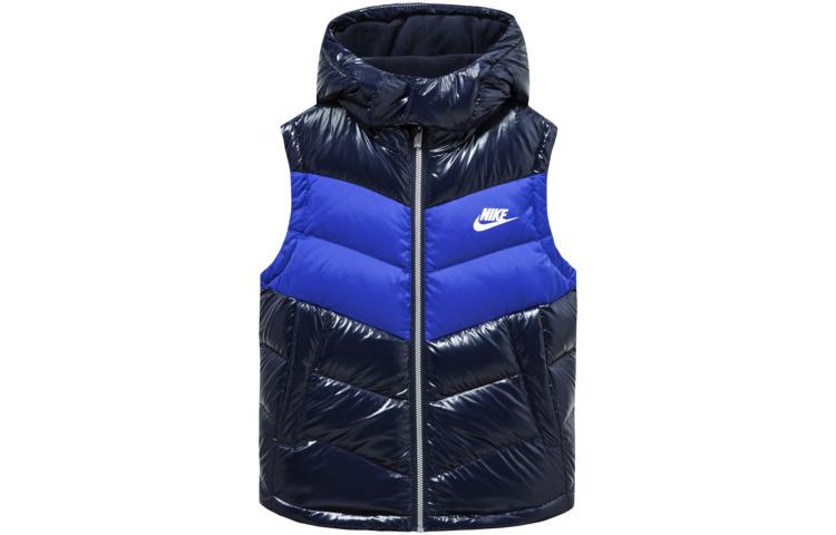 Nike Vest Letter Logo Print Color Block Fleece Lined Lining Thermal Hooded Down Blue Kids NY2142002GS-001 4