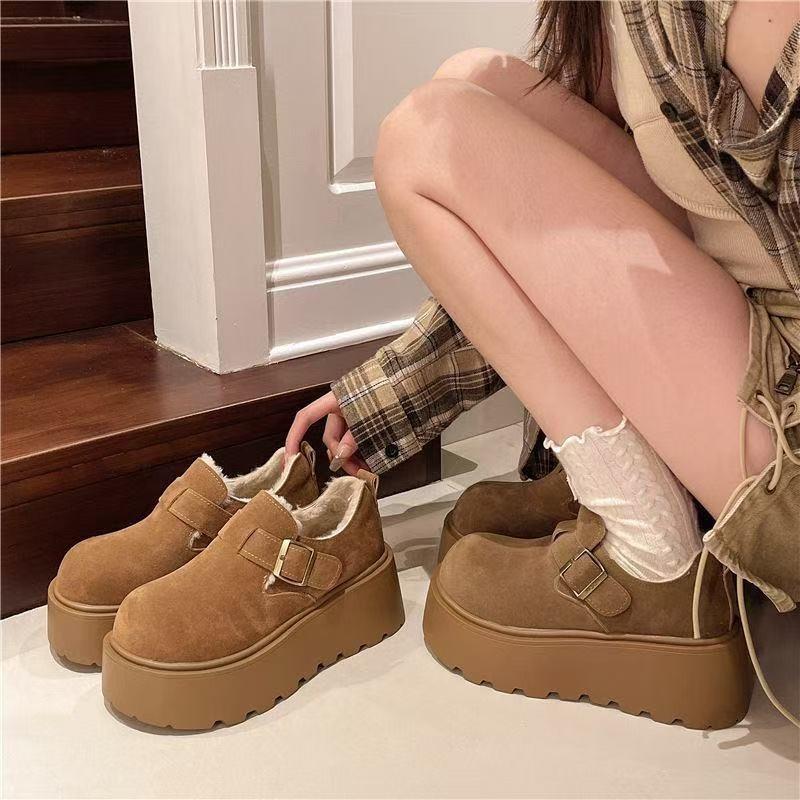 Thick-soled Cotton Shoes for Women, New Autumn and Winter Versatile Height-increasing Fleece Shoes