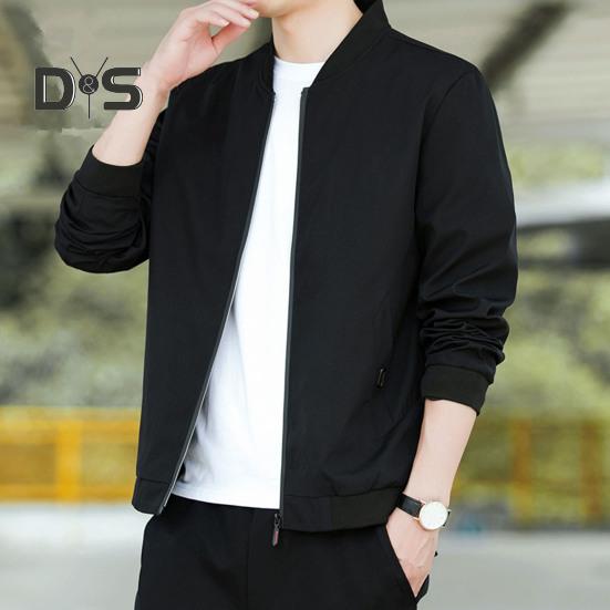 Men Baseball Coat Stand Collar Long Sleeve Zipper Placket Casual Outwear with Pockets Loose Fit Work Gym Jacket