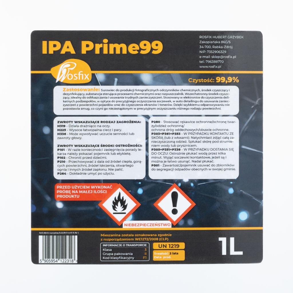 Rosfix Alkohol Izopropylowy IPA Prime99 99,9% 1L – Wysoka Czystość Do Czyszczenia | Szybkie Oparowanie | Bezpieczny Dla Materiałów