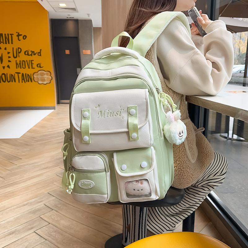 Soft sister small fresh schoolbag Korean college style backpack multi-compartment design sense female junior high school student backpack female