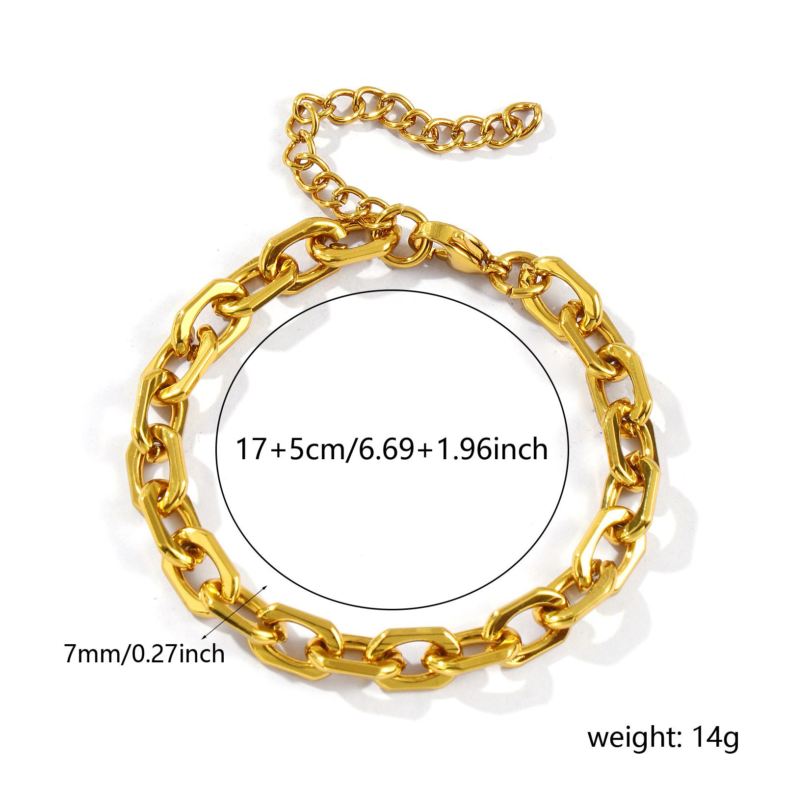 

1 Piece Fashion Bracelet 18K Gold Plated 304 Stainless Steel Link Cable Chain Bracelets For Women Men Gift 17cm(6.7 ) long