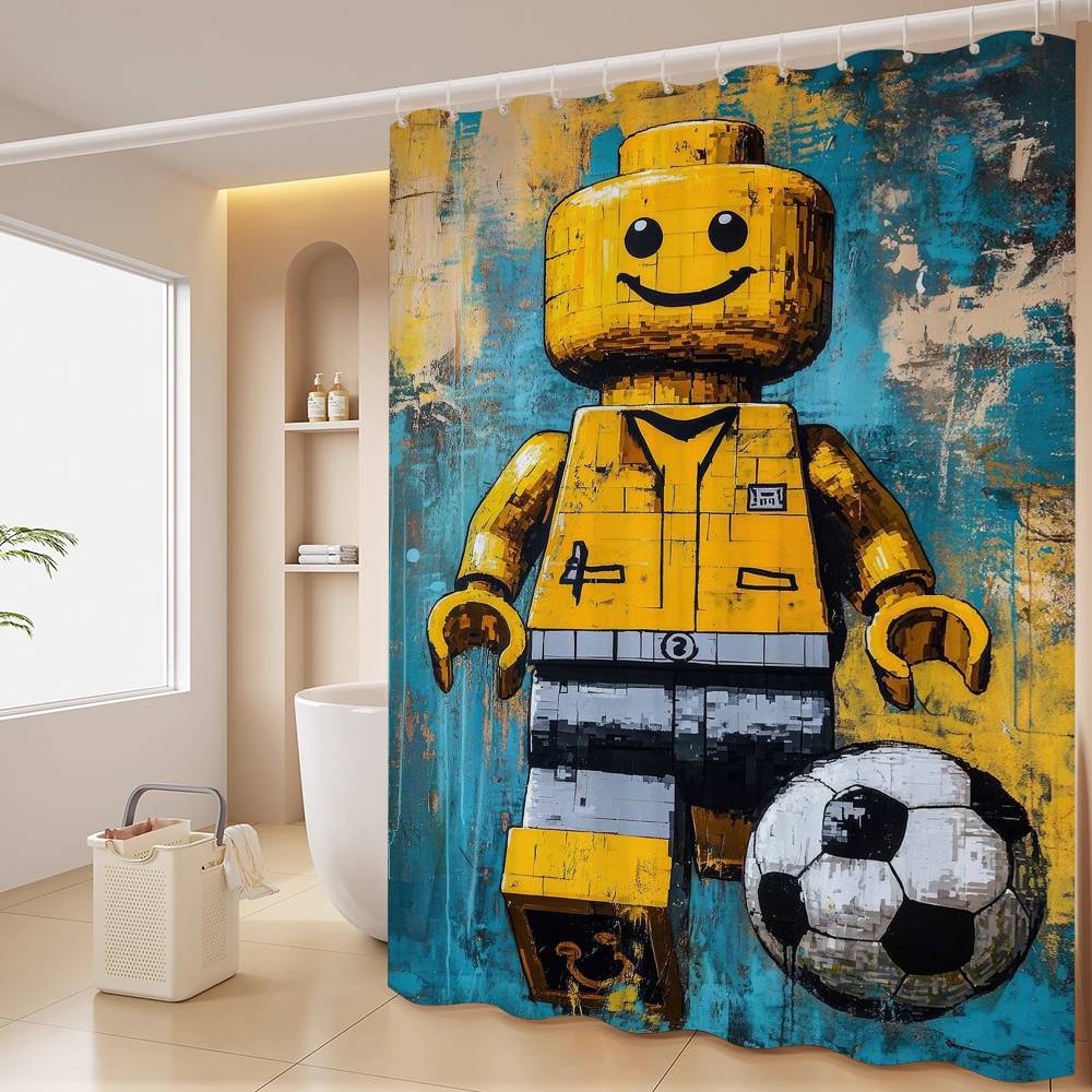 Cartoon Abstract Fun Various Occupations L-Legos Shower Curtain, Bathroom Decorative Shower Curtain, Waterproof Shower With Hook