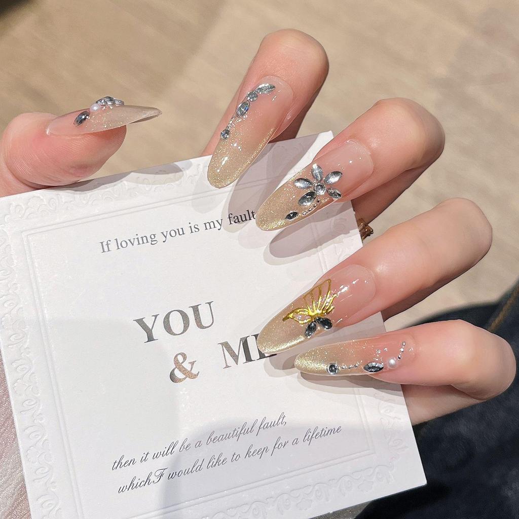 Handmade Cat Eye Butterfly Press-On Nail Tips - Removable, High-End Feel