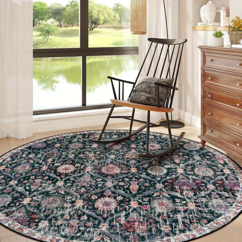 Large Ultra-thin Moroccan Trellis Round Rugs Non-Slip Washable Soft Throw Rug Vintage Circle Carpets for Living Room Bedroom