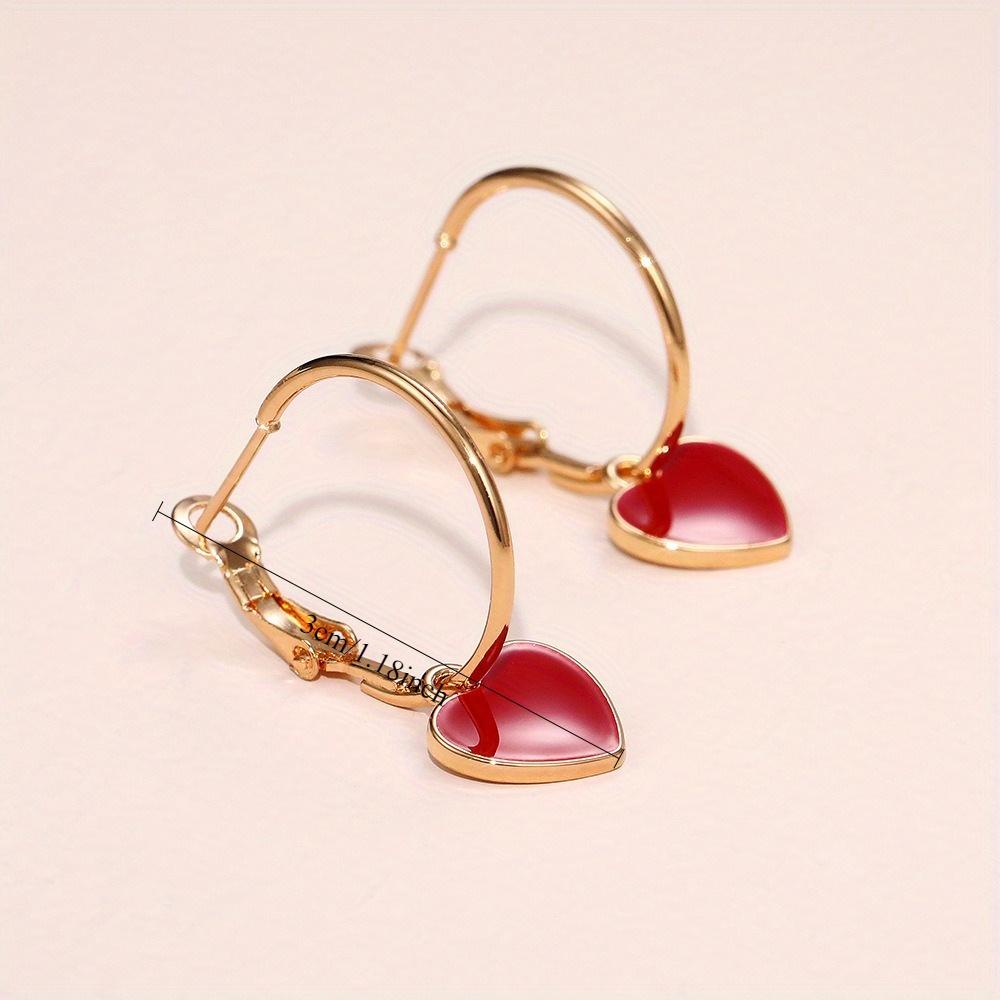1 Pair of Fashionable Red Heart Earrings, Suitable for Street Photography, Fashionable Multi-function, Dripping Oil Heart Earrings