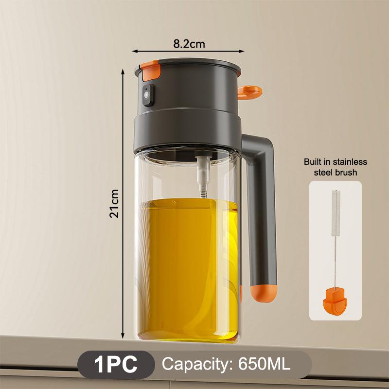 470/650ml 2 In 1 Oil Spray Bottle With Pour Spout Leakproof Multifunctional Large Capacity Glass Oiler Kitchen Cooking Accessory