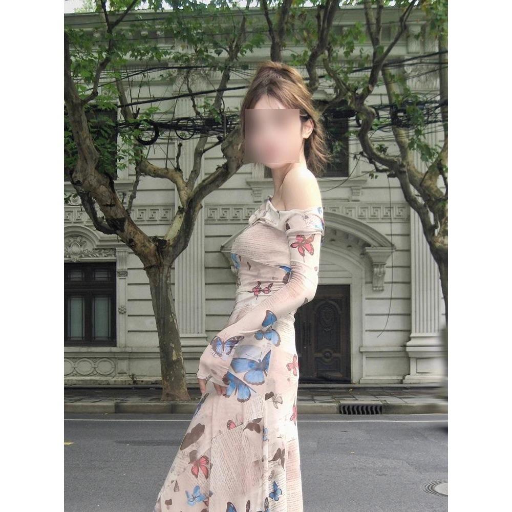 Retro super good-looking dress butterfly print slim-fitting hip-wrapped versatile long skirt spring and summer
