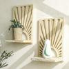 1pcs Fan-Shaped Hollow Solid Wood Wall Planter Shelf Wooden Craft Wall Decor Living Room Home Wall Storage Rack