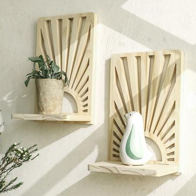 1pcs Fan-Shaped Hollow Solid Wood Wall Planter Shelf Wooden Craft Wall Decor Living Room Home Wall Storage Rack