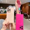 Matte Soft Silicone Square Shockproof Case for iPhone 16 15 14 Plus 13 Pro Max Magnetic Wireless Charge Lanyard Rope Strap Cover