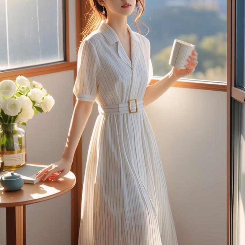 La Chapelle Striped French Short-Sleeve Shirt Dress