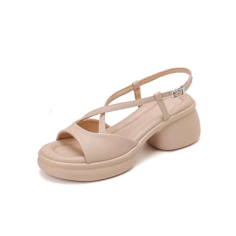 Summer casual Roman sandals solid color women's platform sandals soft sole round head women's shoes new large size shoes polyurethane