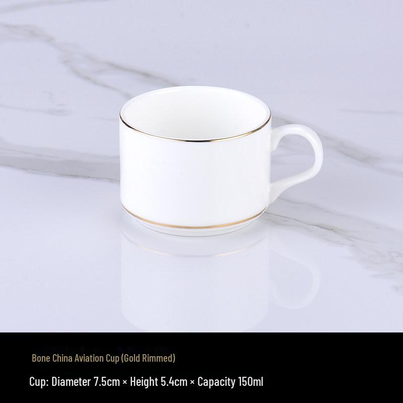 Luxurious Bone China Gold Rim Coffee Cup & Saucer Set - Pure White Ceramic English Style for Hotels and European Coffee Service