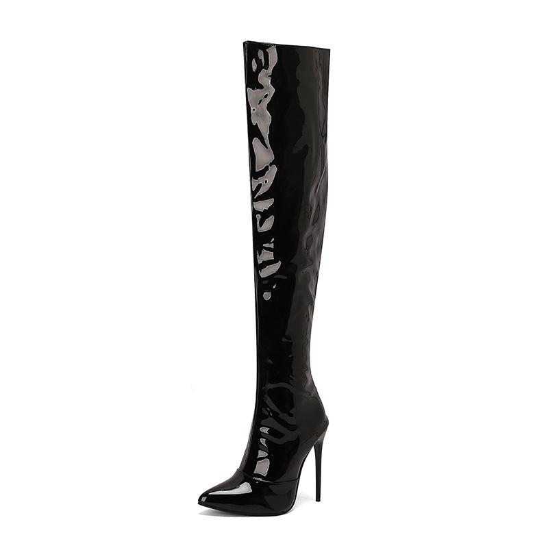 New Women's Boots Red Heels Over The Knee Boot Sexy Patent Leather Side Zipper Nightclub Dance Long Boots Party Women Shoes