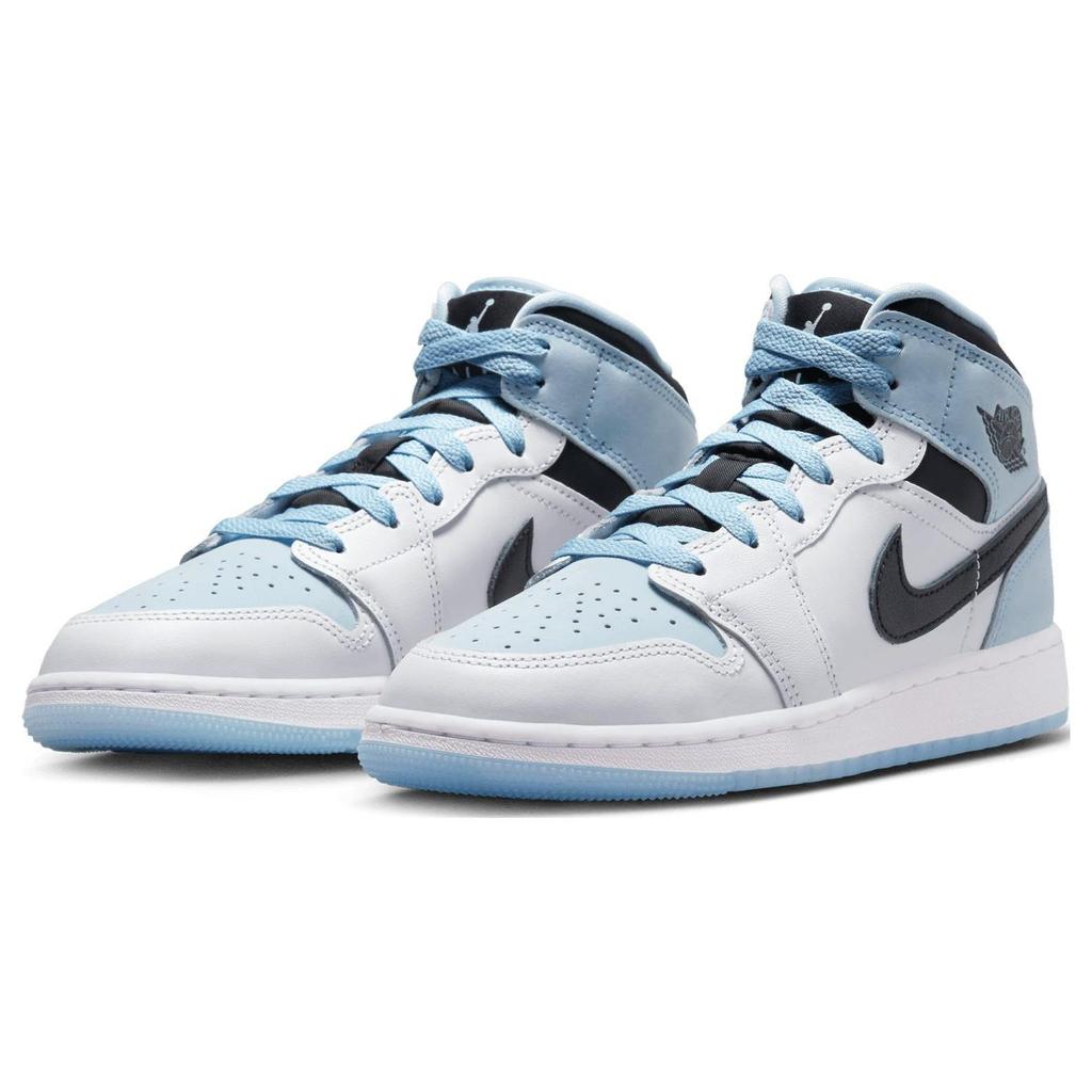 Air Jordan 1 Mid SE GS White Ice Blue Kids Sneakers Black DV1337-104