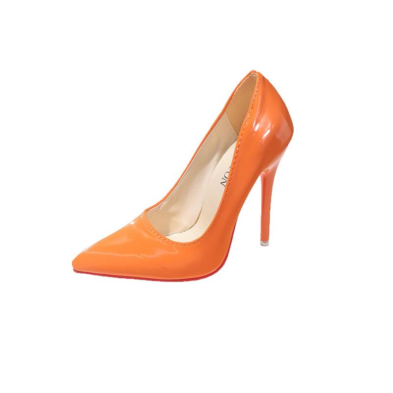 Stylish and simple, thin heels, high heels, patent leather, light mouth, pointed tip, hollowed out, sexy and thin high heels, single shoes.