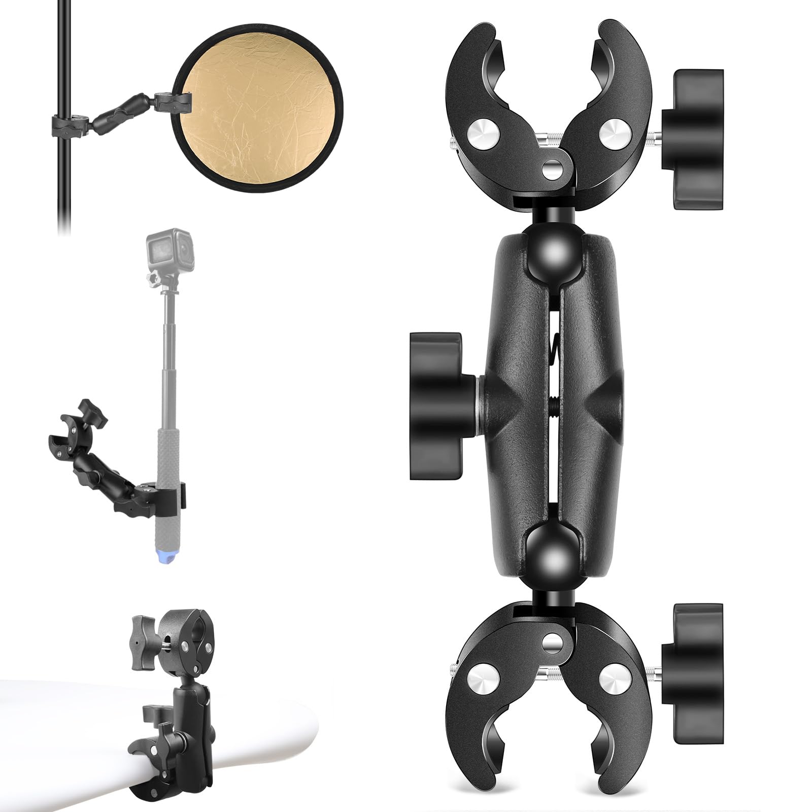 

PULUZ Double Super Clamp Mount for Ball Camera Double Bike Clip Strong Insta360 Clip Mount for Action Selfie and Umbrellas Bikes, Heads, 360°