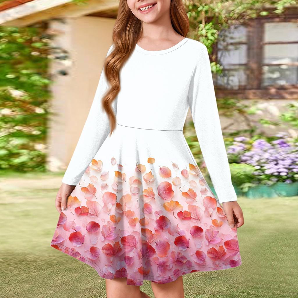 Sommer-Prinzessinenkleid für Mädchen - Langärmeliges A-Linien-T-Shirt-Kleid