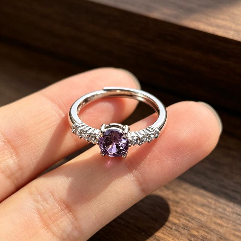 Elegant Purple Diamond Open Ring - European & American Fashion