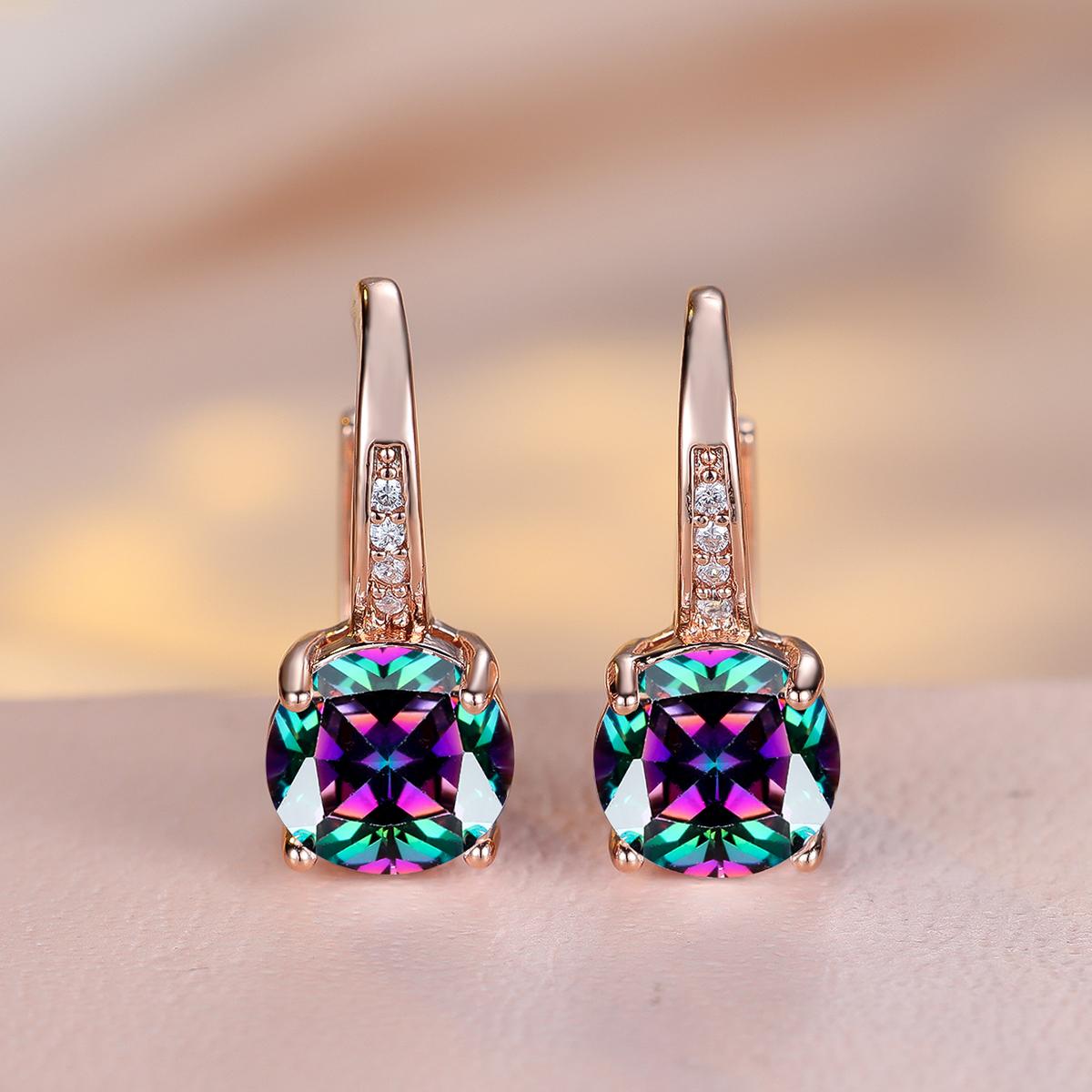 

1 пара розового золотого цвета, серьги круглой огранки, белые, синие, красные, зеленые, с камнями, модные женские свадебные украшения, роскошные аксессуары разноцветный