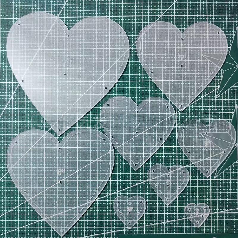 8Pcs Heart Shaped Sewing Template Multi Size Quilting Stencils Acrylic Quilting Patterns Templates Heart Shaped Fabric Stencil