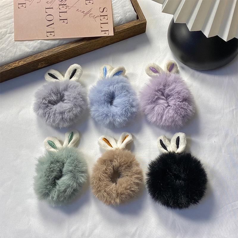 Koreańska Urocza Pluszowa Królicze Uszy Gumka do Włosów - Modny Dodatek w Stylu Mori Girl