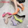 Fashion Aphixta 7cm High Heels Women Lady Orange Leather Pumps Female Wedding Green Transparent Shoes Drop Shipping Plus Size  30-50