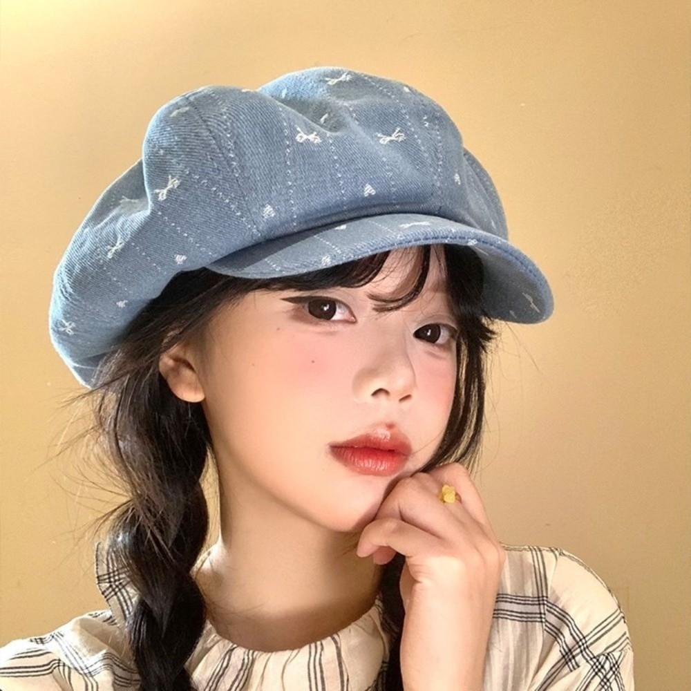 Japanese Octagonal Cap Cloud Newsboy Cap Fashion Retro Bow Beret  Streetwear