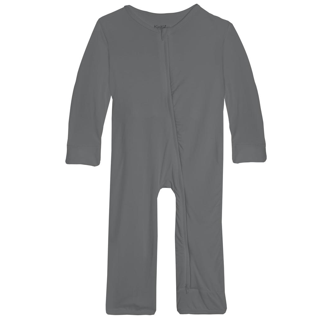KICKEE Coverall Solid Long Front Opening Size Romper, Color, 2-Way Zipper, Sleeves, Newborn, Baby, Kids, Loungewear, Sleepwear, (Stone, 80)