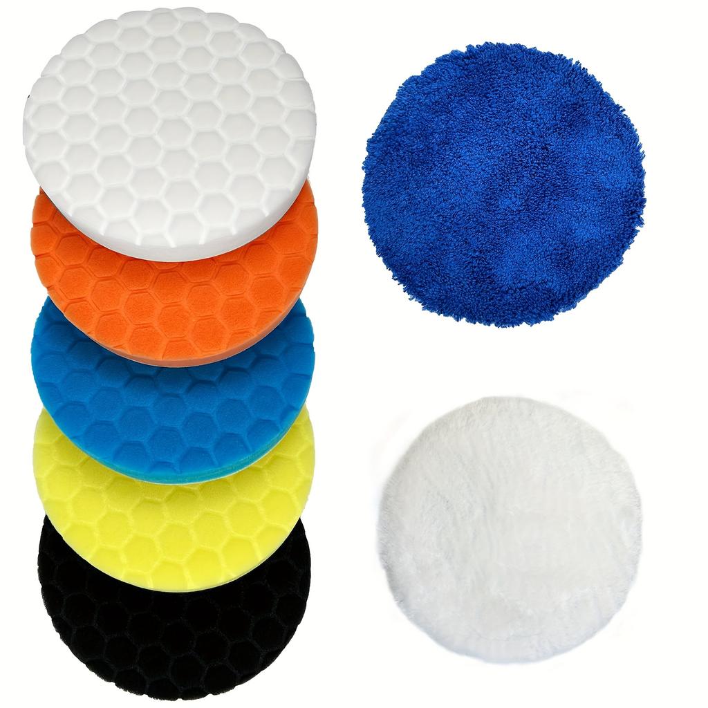 Buffing Polishing Pads 6 Inch - 7pcs 150mm Face for 6 Inch 150mm Backing Plate, Car Compound Buffing Sponge Pads and Cutting Polishing Pad Kit