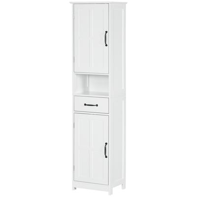 Bathroom Column With 2 Doors 1 Drawer Open Shelf And 2 Cabinets With Adjustable Shelf 40x30x164 Cm White