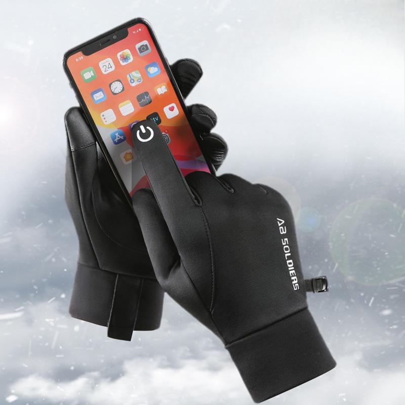 Cycling Gloves Men's Autumn and Winter Outdoor Sports Waterproof Cold Touch Screen Warm Plus Velvet Warm Gloves Bicycle Riding