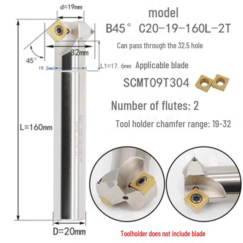 45° CNC Insertable Inner/Outer Chamfer Tool with Up/Down Back-Reaming Holder