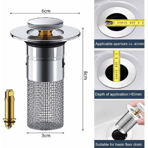 Oxinome Popup Drain for Bathroom Sink,Kouglh Drains Plug Filter,Timnamy Universal Stainless Steel Strainer for Bathroom Sink Kitchen Shower (2pcs)