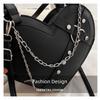 Vintage PU Leather Black Shoulder Bag Chain Rivet Heart Shaped Gothic Tote Bag Portable Large Capacity Women Crossbody Bag Girls