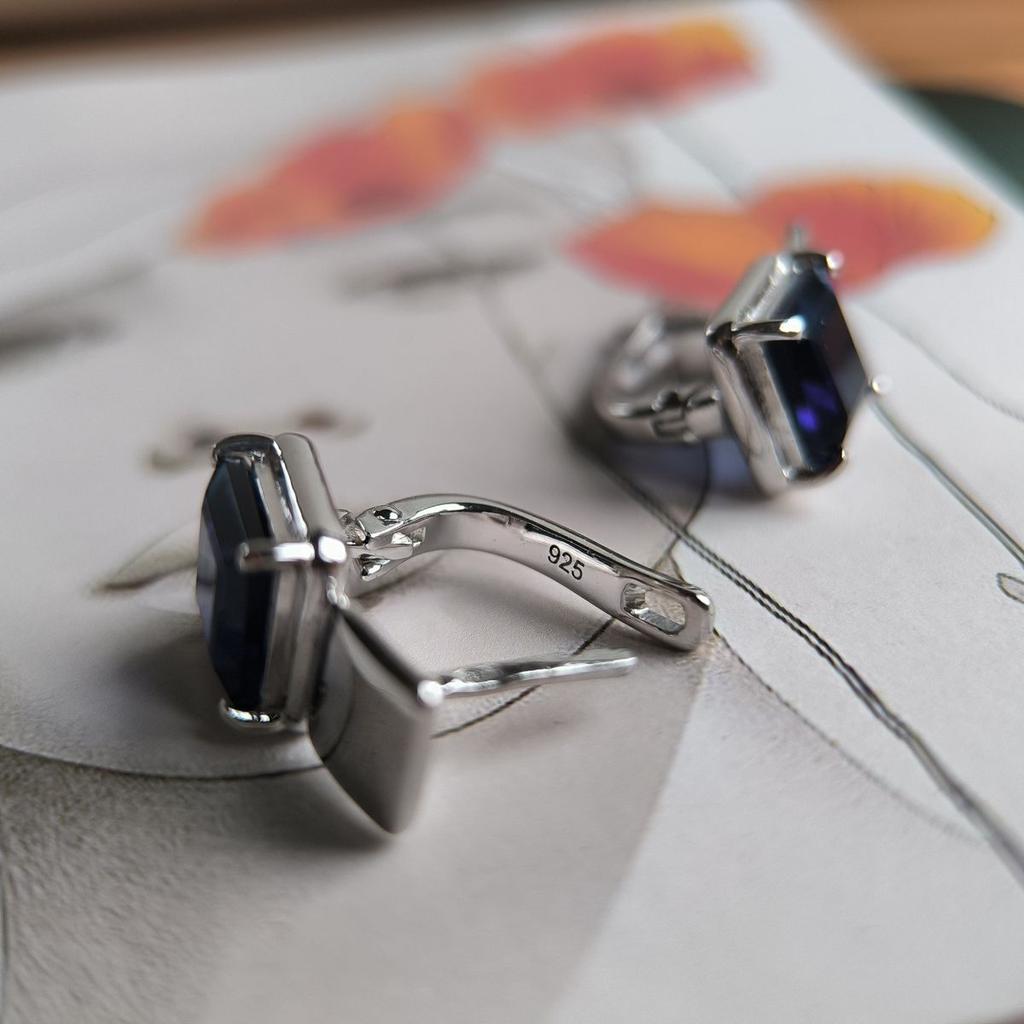 Silver Earrings with Nano Sapphire 3.95ct (2189107)