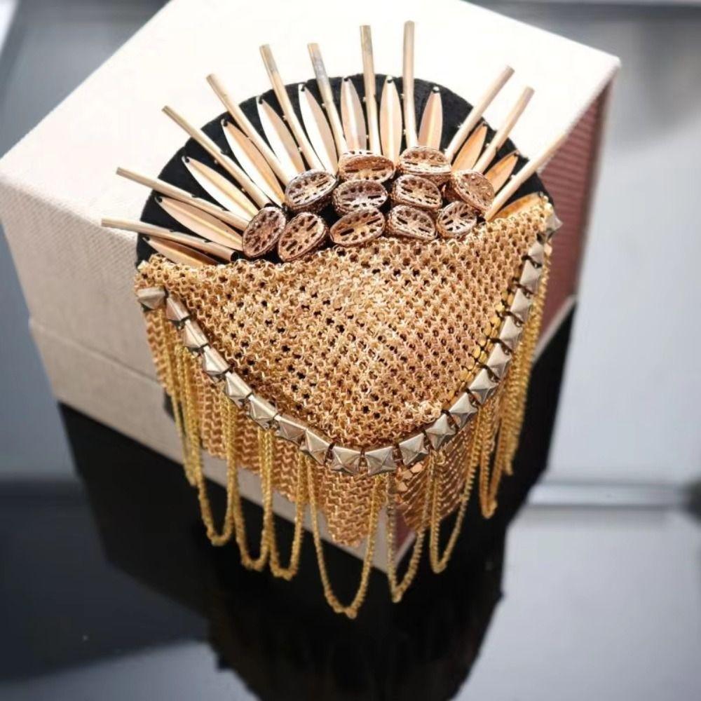 Cool Tassel Chain Epaulette Breastpin Jacket Vintage Brooch  Western-style Clothes