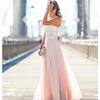 European and American Lace-Spliced Chiffon Evening Gown - Super Long, Available In 5 Colors and 5 Sizes