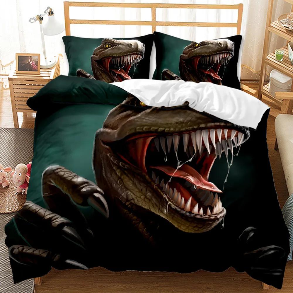 BEST.WENSD Reactive Printing Jurassic Period Dinosaur Skull Duvet Cover Sets Black White Teen Boy Bedding Set Home Textiles Set
