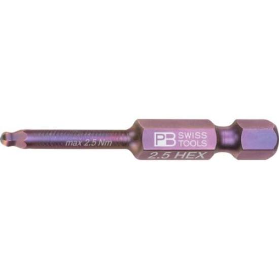 PB Swiss Tools Hex Ball Point Bit for Hex 1/4" 2.5mm Sockets, E6.212/2.5