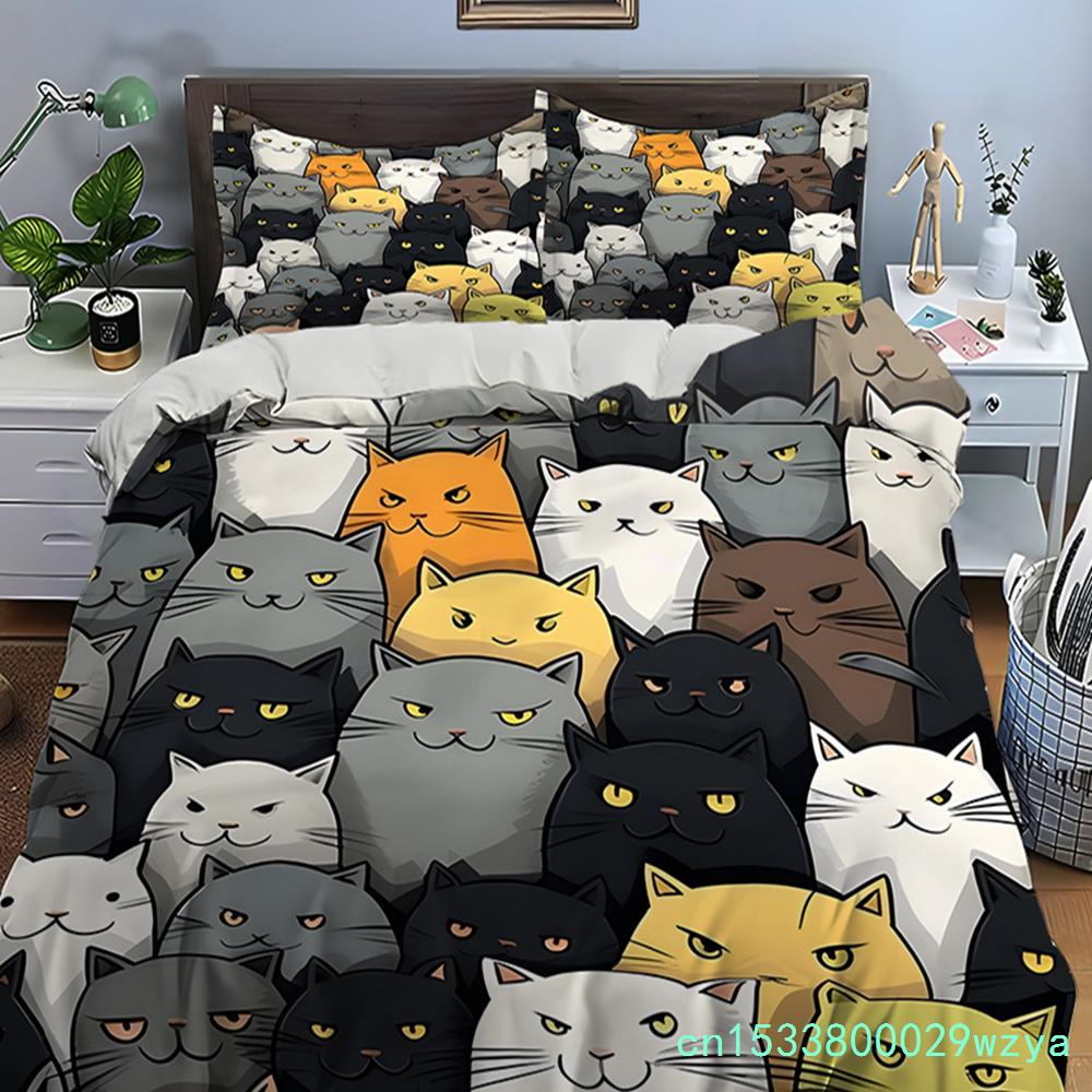 Cute Cartoon Cats Print Bedding Set Duvet Cover 1 Duvet Cover 2 Pillowcases Adult And Children Bedding Set Luxury Comforter Set