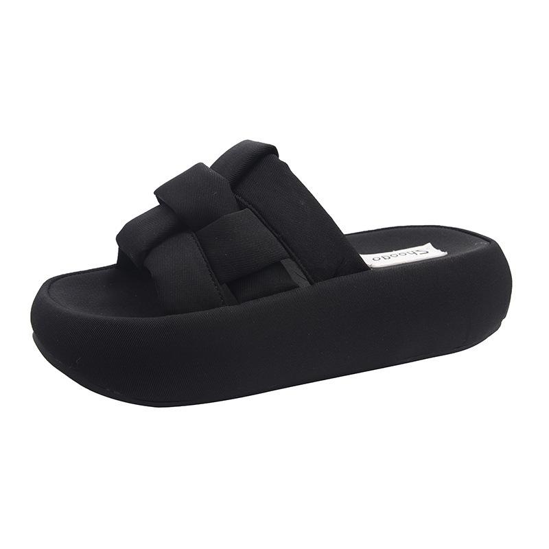 Premium French Outerwear Woven Slippers Women's 2025 Summer New Non-slip Thick-soled Fashion with Skirt One-word Drag