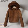 BITCED Women's Short-Length Puffer Coat Winter Fleece-Lined Thickened Cotton Jacket with Large Fur Collar Bread-Style Outerwear
